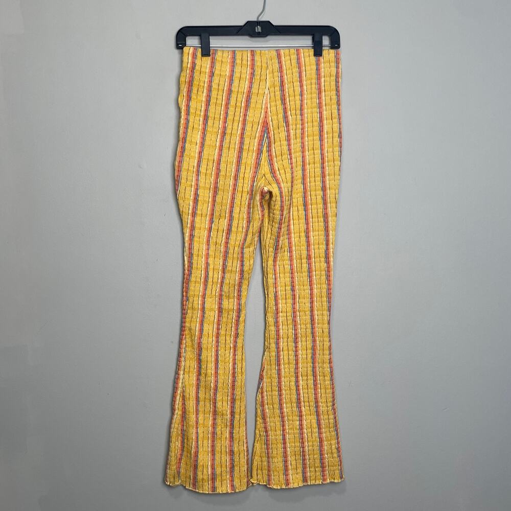 Free People Stretch Flare Pants Festival Funky Yellow Striped S - Picture 2 of 7